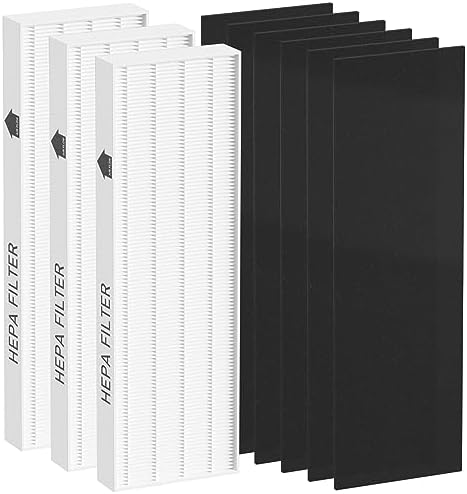 True HEPA Filter Replacement Compatible with Fellowes AeraMax 100 90 DX5 DB5 Air Cleaner Purifier, Compared to Part 40101701 9287001 9324001, 3 x True HEPA Filter and 6 x Carbon Pre-Filter by Ganteny