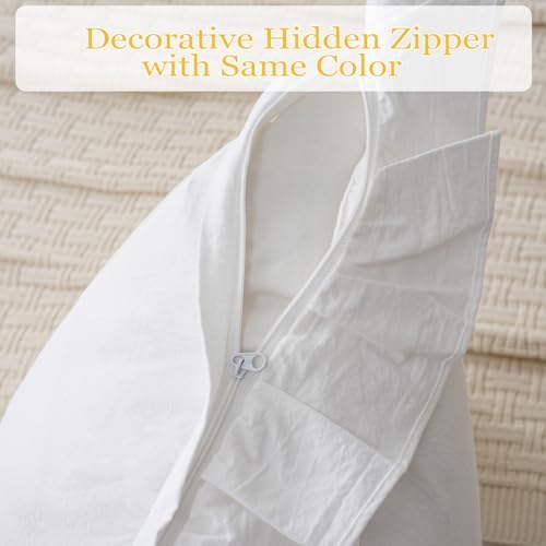 2 Pack 20"x20" Ruffle Throw Pillow Covers Farmhouse Off White Shabby - Image 5