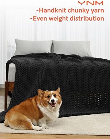 YnM 100% Cotton Weighted Blanket, Handmade Chunky Knitted Throw, No fillers Design, Soft and Breathable, Machine Washable Bed Blanket for Sleep or Home Decor (Dark Grey, 50x60 Inch, 15lbs) - Image 2