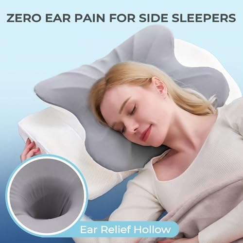 BDEUS Cervical Neck Pillow for Sleeping Ergonomic Pillow Memory Foam Pillows Side Sleeper Pillow for Neck Pain Relief Sleep Apnea Pillow Butterfly Arm Grooves Dual Height, Grey - Image 5