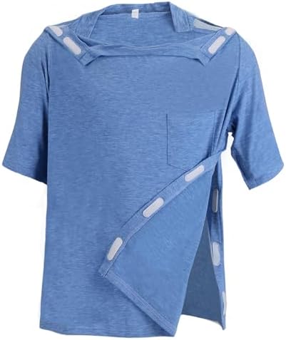 Unisex Post Shoulder Surgery Shirts Recovery Tear Away Short Sleeve Chemo Clothing with Stick On Fasteners, Convenient by Makeyourlifebetter