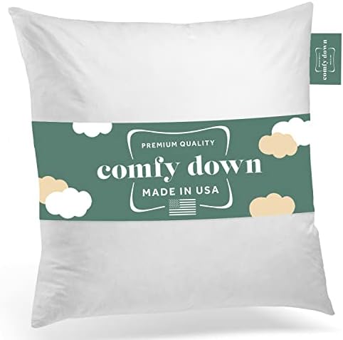 ComfyDown 26x26 Throw Pillow Insert, Down & Feather Fill, 100% Cotton Cover, Made in USA – Premium Soft Decorative Pillow Form Sham Stuffer for Bed, Sofa & Couch by ComfyDown