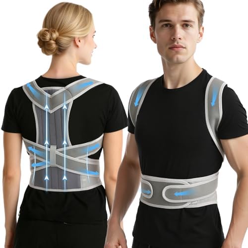 Posture Corrector, Back Posture Corrector for Men and Women, Adjustable Shoulder Back Support, Shoulder Straightener for Scoliosis, Hunchback, Thoracic, Back Pain Relief (L, Gray) by LOVSTORAGE
