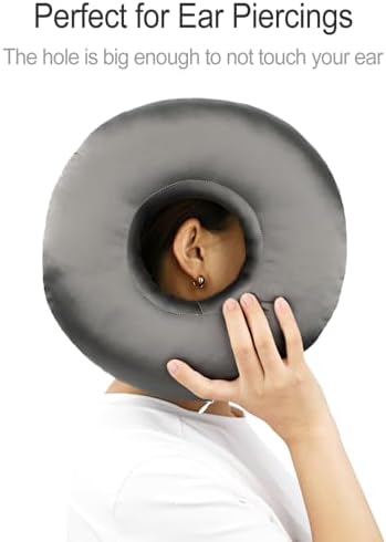 Silky Satin Piercing Pillow Ear Pillows Donut with Hole for Ear Pain CNH Piercing Pain Relief Sleeping Pressure Sore Side Sleepers Smooth Cooling Ear Guard Protector, Dark Gray - Image 3