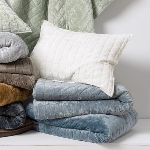 RECYCO Channel Box Stitch Velvet Quilt Set, Twin/Twin XL Size, Blue Linen - Image 6
