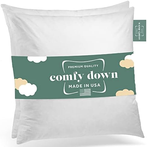 ComfyDown 22x22 Throw Pillow Inserts (Set of 2), Down & Feather Fill, 100% Cotton Cover, Made in USA – Premium Soft Decorative Pillow Forms Sham Stuffers for Bed, Sofa & Couch by ComfyDown
