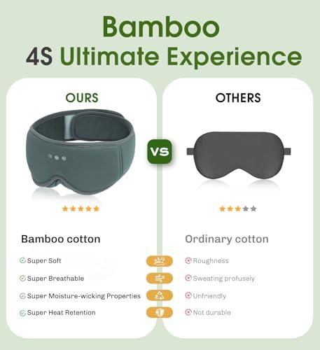 Bamboo Cotton Large Sleep Mask with Bluetooth Wireless Headphones - Blackout Eye Mask for Sleeping 3D Contoured Sleep Eye Cover Headband Ear Plugs Low Noise Hook for Men Women Better Experience (Grey) - Image 2