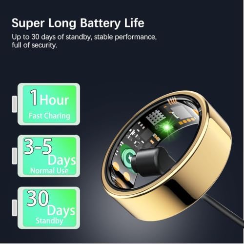 FKGZJF Smart Rings for Women Men, Fitness Ring with Heart Rate, Blood Oxygen, HRV, Stress, Sleep Tracker, Step Tracker, No Subscription Fee, lP68 Waterproof Smart Ring for iPhone & Android (Gold, 8#) - Image 7