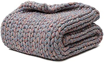 YnM Weighted Blanket, Handmade Chunky Knitted Design, Soft and Cozy, Temperature Regulating and Breathable, Machine Washable Throw for Sleep or Home Decor (Red Blue Fancy Yarn, 50x60 Inch, 10lbs) by YNM