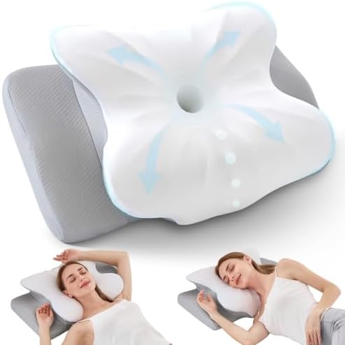 BDEUS Cervical Neck Pillow for Sleeping Ergonomic Pillow Memory Foam Pillows Side Sleeper Pillow for Neck Pain Relief Sleep Apnea Pillow Butterfly Arm Grooves Dual Height, White by BDEUS