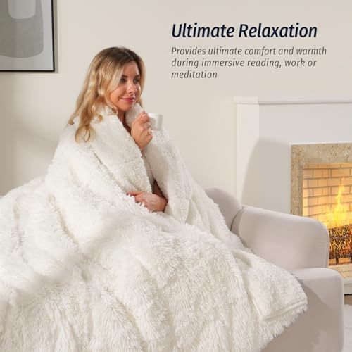 Wemore Weighted Blanket for Adult 48"x72" 15lbs Soft Long Plush Twin White - Image 3