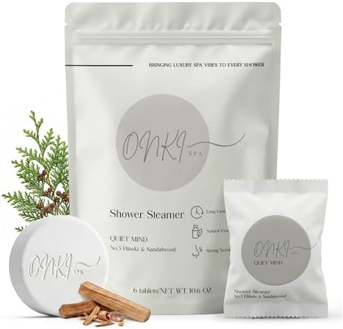 Sandalwood Shower Steamers Aromatherapy 6 Pack – Hinoki Sandalwood Shower Steamer for Relaxation, Self Care & Stress Relief – Woody Spa Shower Bombs for Women & Men, Shower Steamer for Men by OnkiSpa