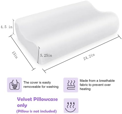 ZGH-101 Memory Foam, Velvet Cover Pain Sleeping, Cervical Neck Support for Back and Side Sleepers Orthopedic Contour Premium Pillowcase (24”x15”) Queen Size White (CASE - Image 4