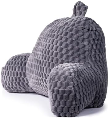 Reading Pillow for Bed, Adults Back Pillow for Sitting up, Husband Pillow for College Dorm, Back Support Cushion with arms for sit up on Couch, Sofa, and Floor,Gray by GRASSBROOK