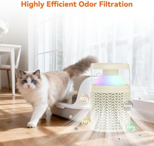 AIRROMI Pet Air Purifier for Home & Bedroom, HEPA Activated Carbon Filter, Removes Pet Dander & Odor, Allergies, Smoke, Hair, Night Light, Fragrance Sponge, Up to 658 ft², A2002 yellow - Image 4