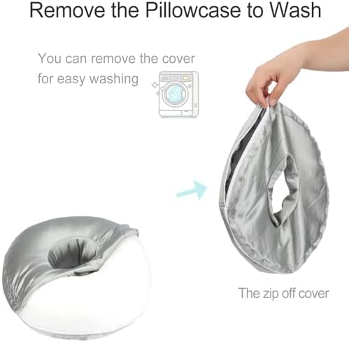 Washable Silky Satin Ear Piercing Pillow with Removable Pillowcase Smooth Cooling Donut Pillows Hole for Ear Pain Relief CNH Sleeping Pressure Sore Side Sleepers Ear Guard Protector, Silver Gray - Image 2