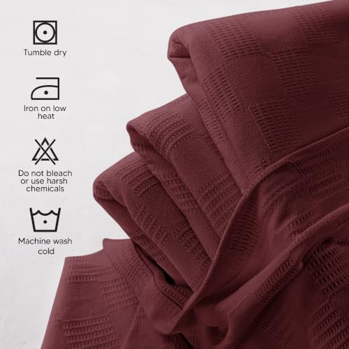 Utopia Bedding 100% Cotton Thermal Blanket Burgundy King, 90x108 Inches - Image 4