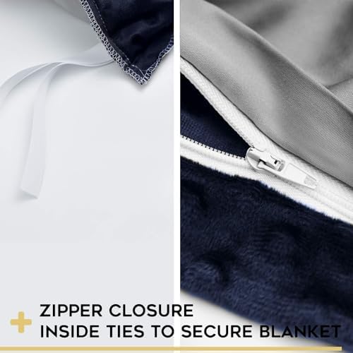 YnM Exclusive Cooling Rayon & Cozy Velvet Dual-Sided Cover for Weighted Blanket (48''x72'') - Blue Grey - Image 3