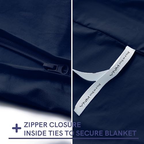 YnM Exclusive Cotton Duvet Cover for Weighted Blankets with 16 Strings (Navy, 88"x104") - Image 3