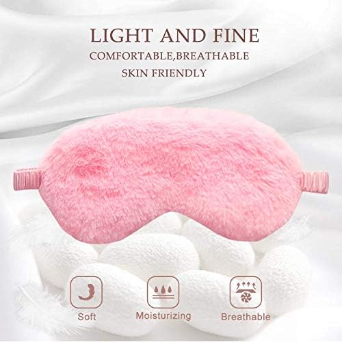 Faux Fur Eye Mask 2PCS Soft Plush Sleeping Blindfold, Coral Pink - Image 2