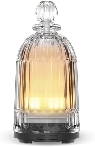 120ml Glass Diffuser, Ultrasonic Aroma Diffusers Cool Mist Humidifier with Glass Cover & Plastic Reservoir with 7 Color LED Lights, Auto Shut-Off for Office, Home, Yoga, Spa(Black Bottom) by Smartwell