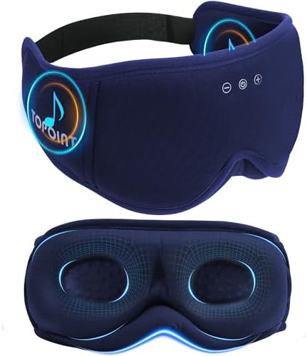 Sleep Mask with Headphones Bluetooth 5.4, TOPOINT 3D Eye Mask Blackout with Soft Bamboo Cotton for Side Sleepers Women Men, Sleep Headphones Earphones HD Speaker Microphone for Travel Meditation Gift by TOPOINT