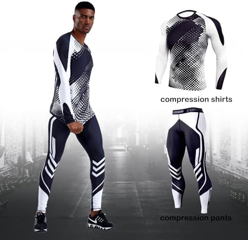 OEBLD Men's Workout Compression Clothes Long Sleeve Compression Shirts and Pants Thermal Base Layer Set - Image 2