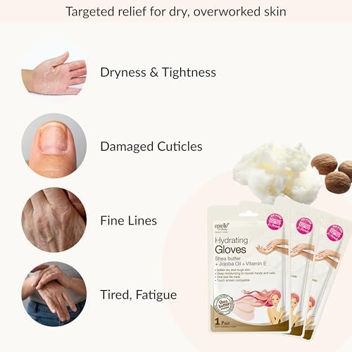 Epielle Hydrating Hand Mask 6 Pairs, Relieve and Soften with Shea Butter & Jojoba Oil, Deep Moisturizing Gloves for Dry, Cracked Hands, Self Care Gifts for Women, Spa Kit - Image 4