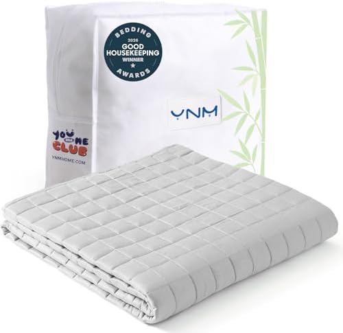 YnM Weighted Blanket, Cooling Bamboo Viscose, Smallest Compartments with Glass Beads, Bed Blanket for Two Persons of 70~140lbs, Ideal for Queen or King Bed (88x104 Inches, 15 Pounds, Light Grey) by YNM