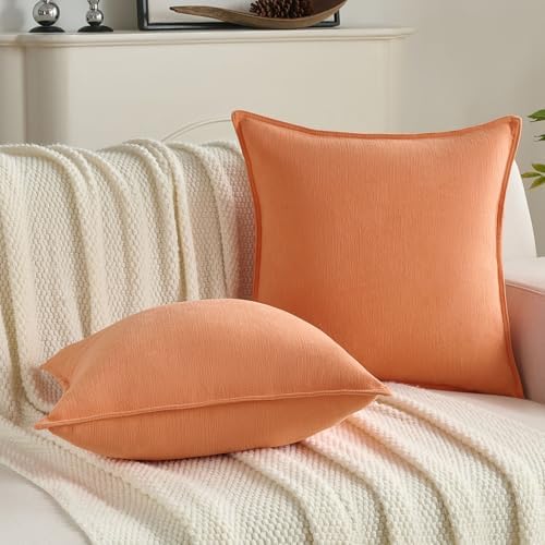 FUTEI Pack of 2 Chenille Throw Pillow Covers 24x24 Inch, Orange - Image 5