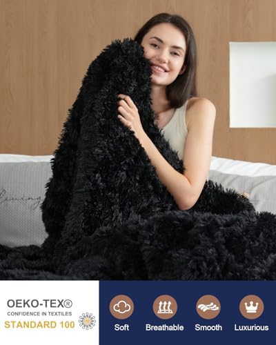 Pawque Faux Fur Sherpa Fleece Throw Blankets King Size 90x108 Inches, Black - Image 3