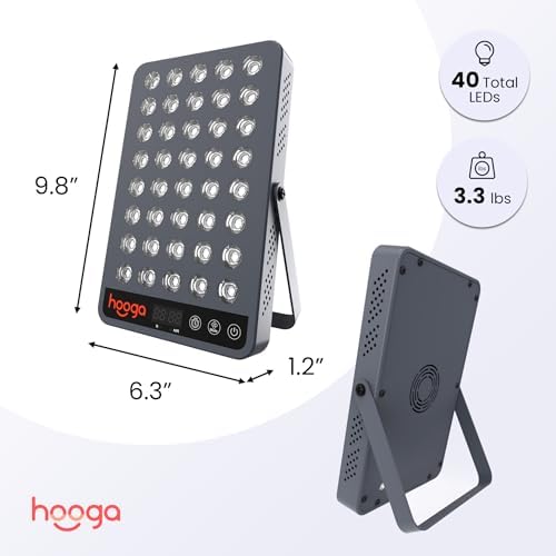 Hooga Red Light Therapy Panel Device – 660nm Red & 850nm Near Infrared Light Therapy, LED Light Therapy Lamp for Face & Body, 40 LEDs, Timer, Adjustable Stand – HG200 - Image 2