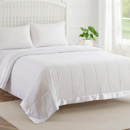 COMFLIVE Twin Down Alternative Blanket - Lightweight Satin Trim, White by COMFLIVE