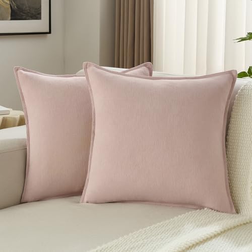 FUTEI Pack of 2 Chenille Throw Pillow Covers 26x26 Inch, Pink by FUTEI