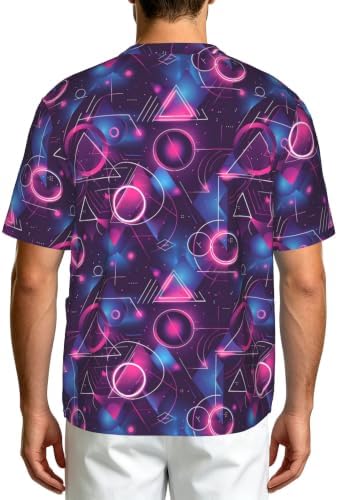 Men's Scrub Top,V-Neck Spill Wrinkle Resistant,3 Pockets-Cyberpunk Neon (12) - Image 2