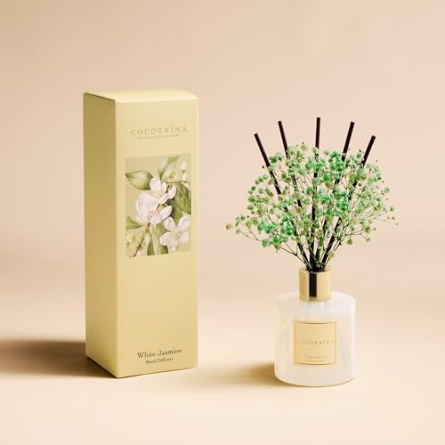 COCORRÍNA Reed Diffuser - White Jasmine 6.7 Fl.oz Reed Diffuser Set with Sticks & Preserved Baby's Breath, Reed Diffuser for Home Bathroom Shelf Decor - Image 2