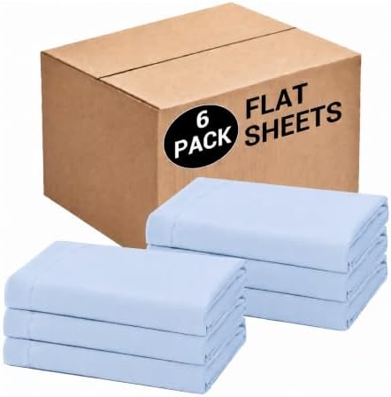 Bulk Full Flat Sheets Only, 6 Pack Quick Sort Top Bed Sheet, Color-Coded Label Threads, Wrinkle-Free Shrinkage Durable Microfiber Hotel Motel Airb&bs Essentials for Hosts (81"x96",Light Blue) by Culve