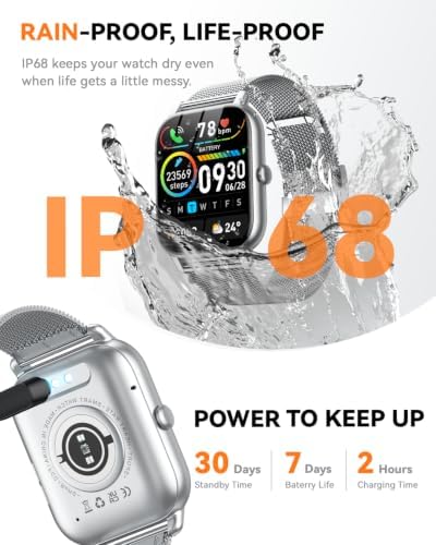 Smart Watches for Men Women, Fitness Tracker with Activity Counter/ Sleep Monitor, IP68 Waterproof Smart Watch for Android iPhone iOS Compatible (Silver Case w/ Starlight & Sliver Milanese Band, 1.83) - Image 6