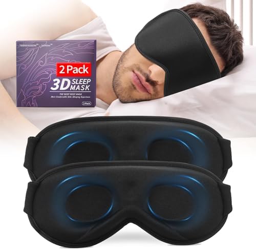 3D Sleep Mask for Men&Women, 2 Pack Contour Eye Masks for Sleep, Side Sleeping Mask for Men&Women, Blackout Eye Mask for Sleeping Eye Mask, Airplane Travel Essentials for Men, Meditation Black & Black by Unknown