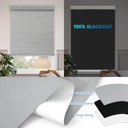Motorized 100% Blackout Roller Shades – Custom Smart Blinds with Remote Control, Rechargeable Battery or Plug-in Motor, Tuya WiFi Optional, Home & Office Automatic Window Shades (Light Gray/CH9422) - Image 4