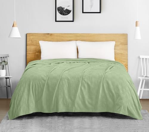 Utopia Bedding 100% Cotton Thermal Blanket Sage Green Queen, 90x90 Inches - Image 4