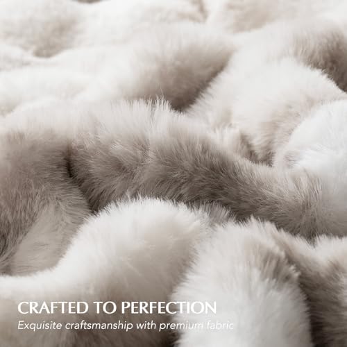 EverGrace Faux Rabbit Fur Bubble Throw Blanket, 90"x90", Light Grey - Image 4
