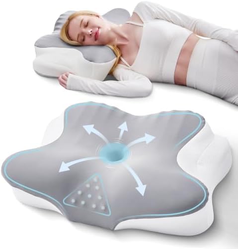 BDEUS Cervical Neck Pillow for Sleeping – Ergonomic Memory Foam Pillow with Massage Nodes for Neck Pain Relief, Side Sleeper & Back Support, CertiPUR-US Certified, Grey by BDEUS