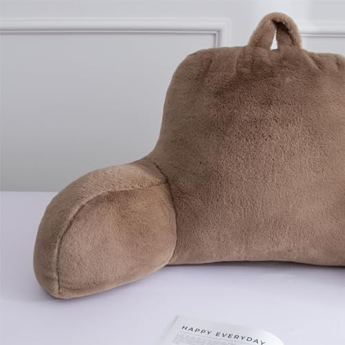 Aimuan Reading Pillow Bed Rest Pillow with Arms Rabbit Fur Cushion for Adults Teens Incline Rest Sitting up & Sleeping Snoring Pillow with Pregnancy Lumbar Back Support (Standard, Khaki) - Image 5