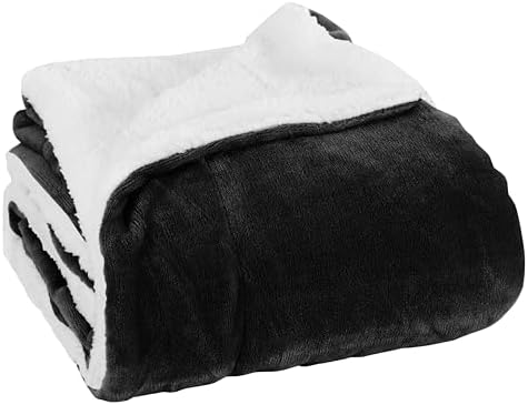 Elegant Comfort Luxury Ultra-Plush Velvet Touch Fleece Throw Soft, Warm, Cozy| Micromink Sherpa-Backing Reversible Blanket for Bed, Sofa and Couch, Solid Black by ELEGANTCOMFORT