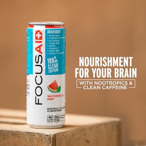 FOCUSAID Energy Drink, Brain Boost, Juicy Watermelon, Nootropics, Alpha-GPC, GABA, B-Complex, 100mg Caffeine, Yerba Mate, Green Tea, 100% Clean, No Artificial Sweeteners, 12 Oz(Pack of 12) - Image 4