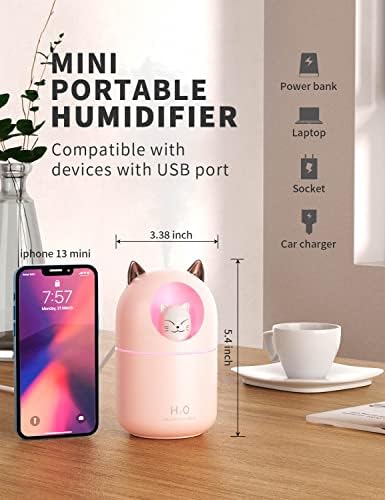 Cool Mist Humidifier,300ml Mini Humidifiers with Night Light,Waterless Auto-Off Air Humidifier,20dB Quiet Humidifiers for Bedroom,Car, Plant for Girl Boy - Image 2