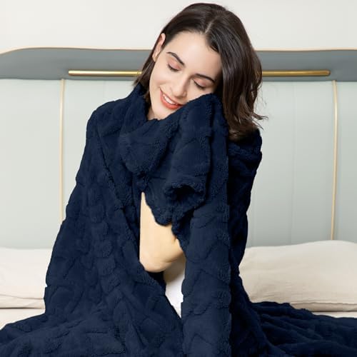 Aganear Fleece Throw Blanket for Couch Sofa 50"x60" Navy - Image 3