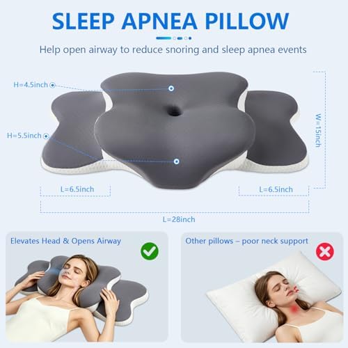 Cervical Neck Pillow for Neck Pain Relief & Side Sleeper | Ergo Pillow for Sleep Apnea, Neck Pain, and Snoring Relief | Orthopedic Memory Foam with Ergonomic Neck Support, Gray, Large - Image 3