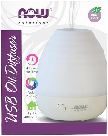 NOW Essential Oils, Ultrasonic USB Aromatherapy Oil Diffuser, Extremely Quiet, Heat Free, and Easy to Clean, Color Changing LED Diffuser by NOW